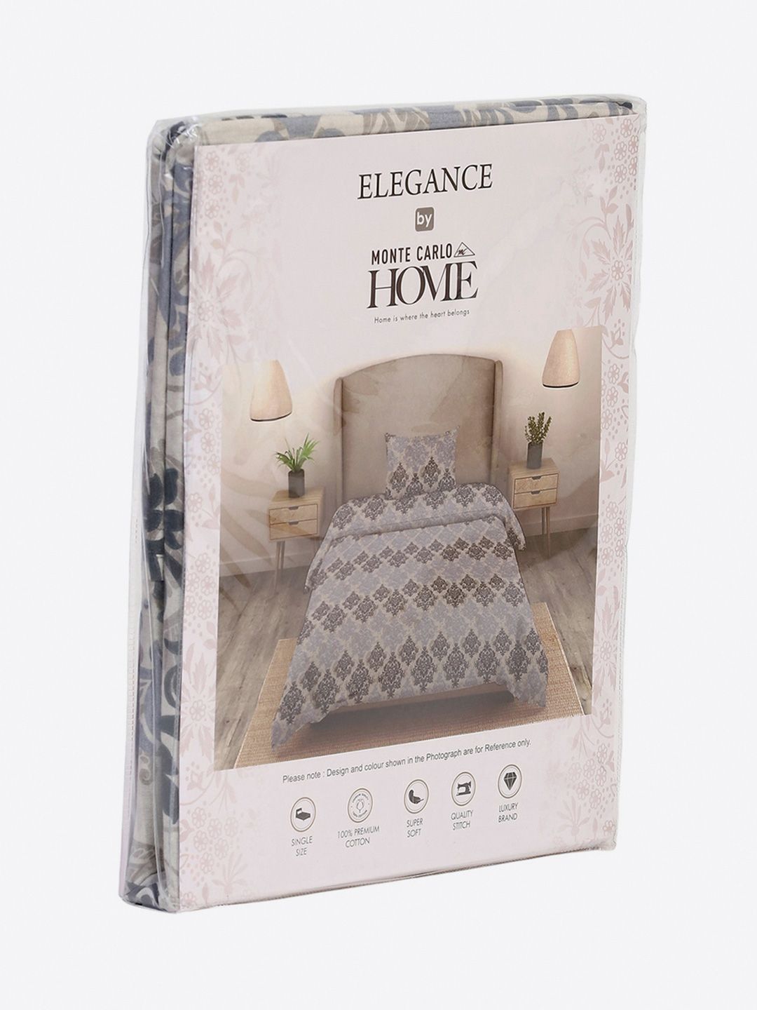 Monte Carlo Grey & Blue Ethnic Motifs Cotton 104 TC Single Bedsheet Set-2.24 m x 1.52 m
