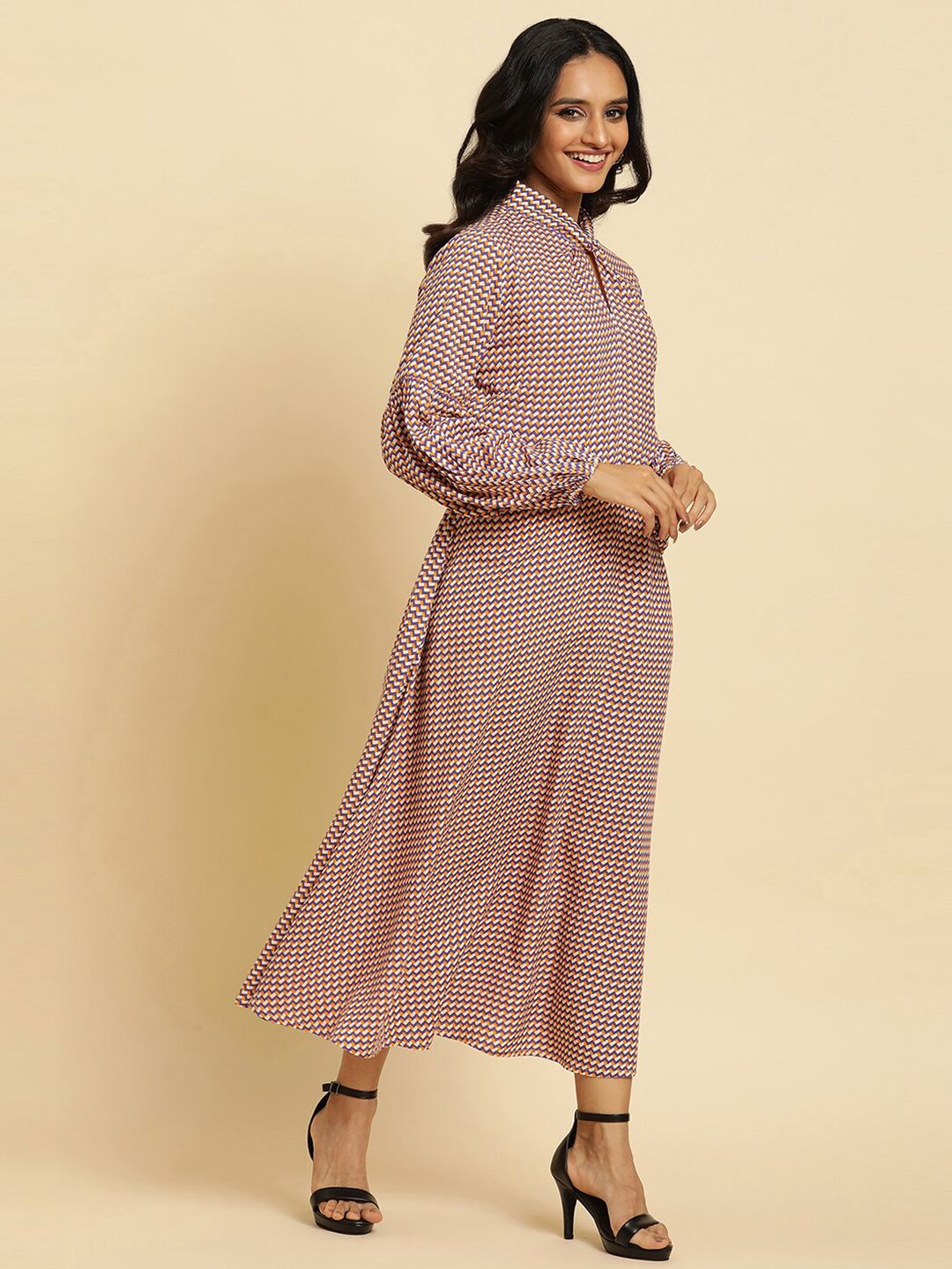 W  Geometric Printed High Neck Maxi Dress