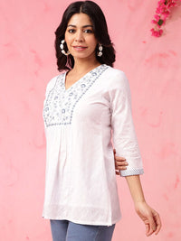 Anouk Floral Embroidered V-Neck Pure Cotton Straight Short Kurti