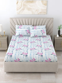 BOMBAY DYEING Pink & Blue Floral Pure Cotton 120 TC Queen Bedsheet Set 2.24 x 2.54 Mts