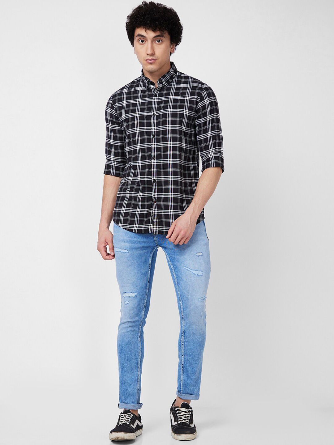 SPYKAR Tartan Checked Cotton Opaque Casual Shirt