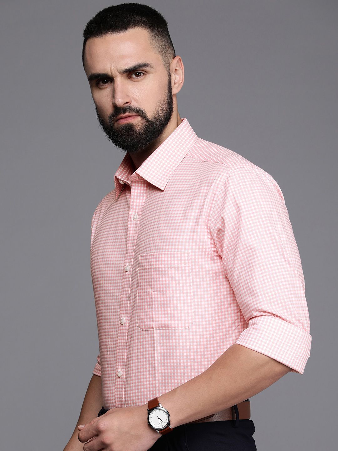 Raymond Slim Fit Micro Self Checked Opaque Pure Cotton Formal Shirt