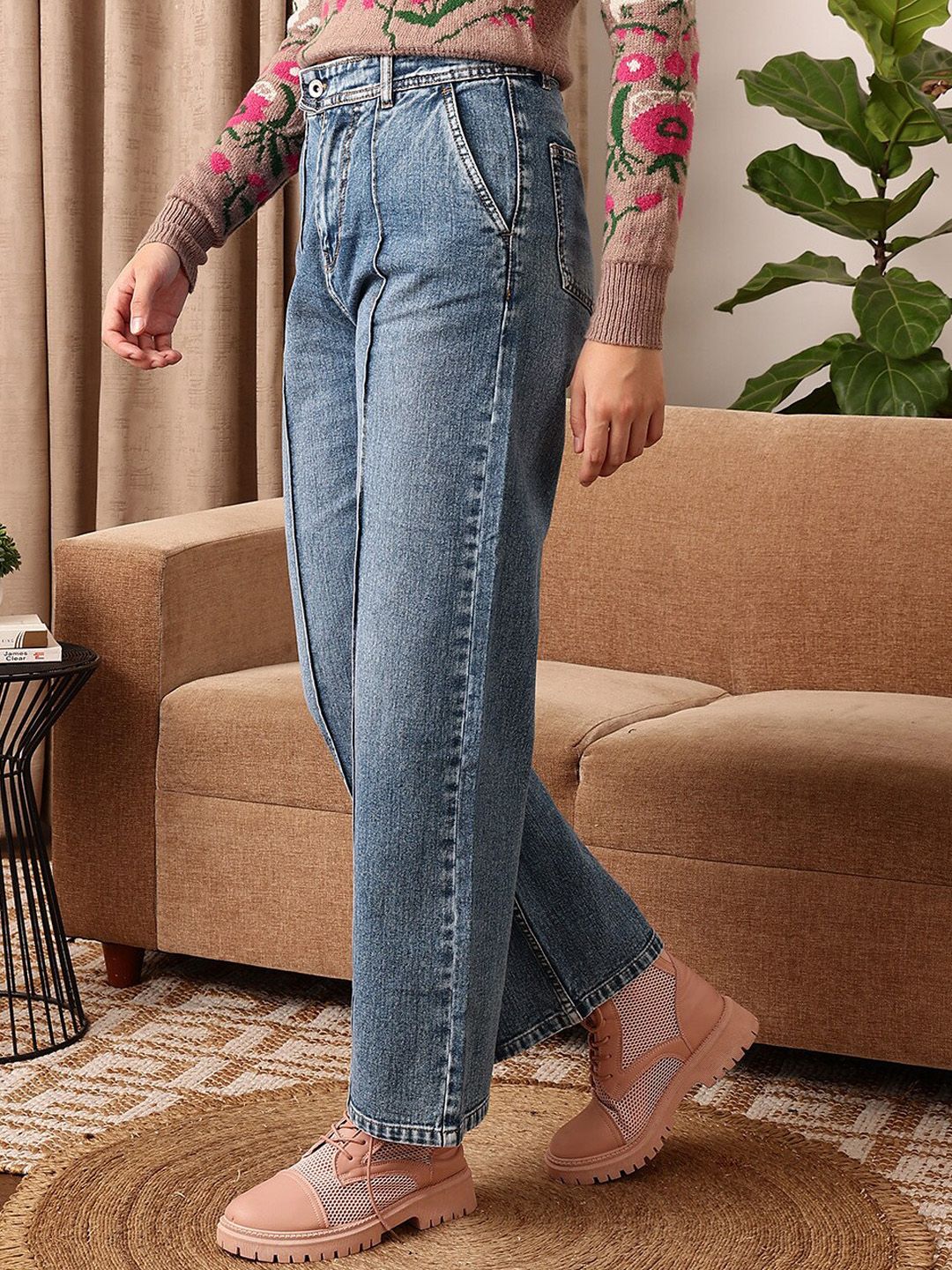 STREET 9 Women Comfort Straight Fit Clean Look Light Fade Pure Cotton Jeans