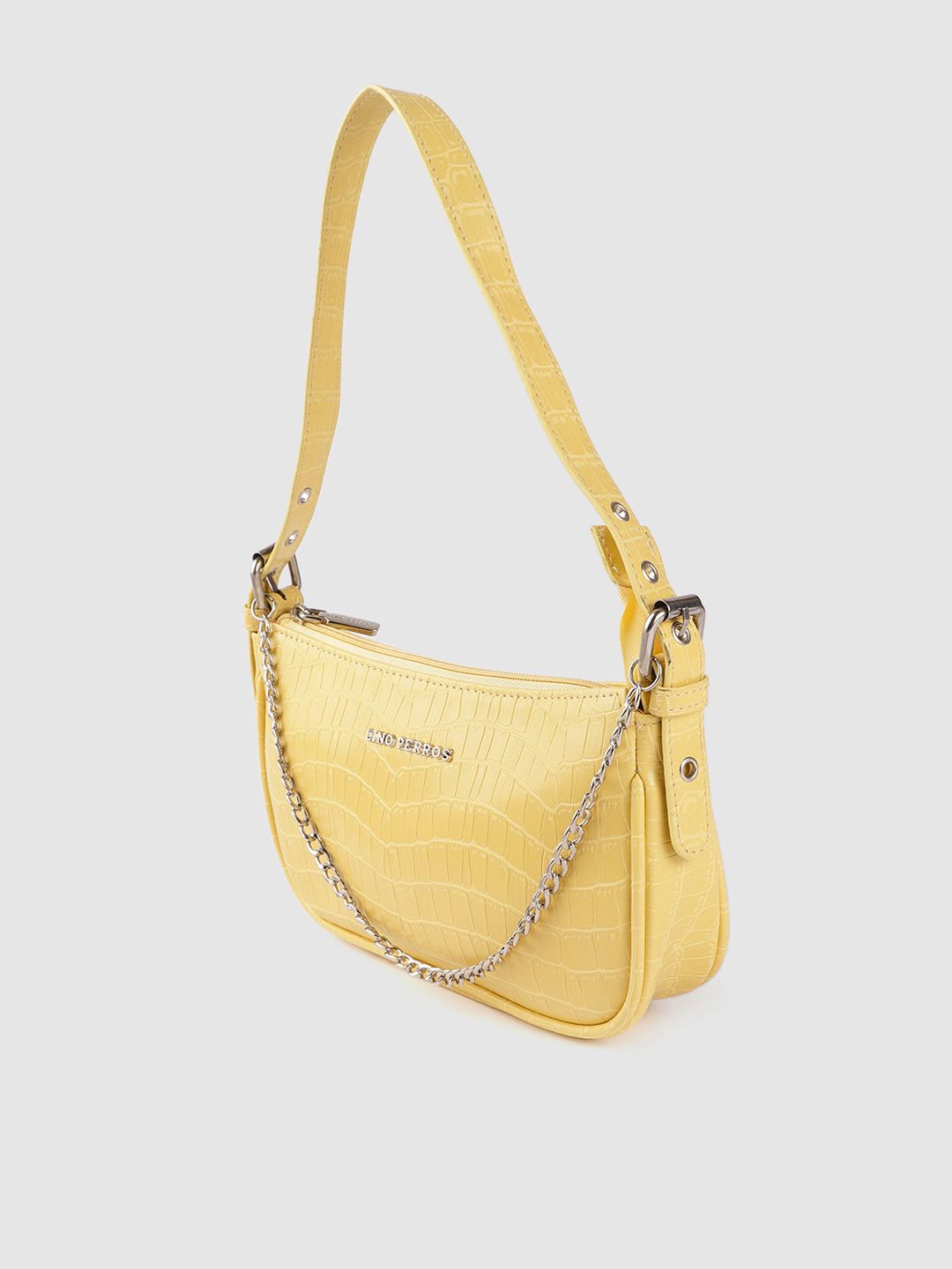 Lino Perros Yellow Croc Textured Baguette Bag