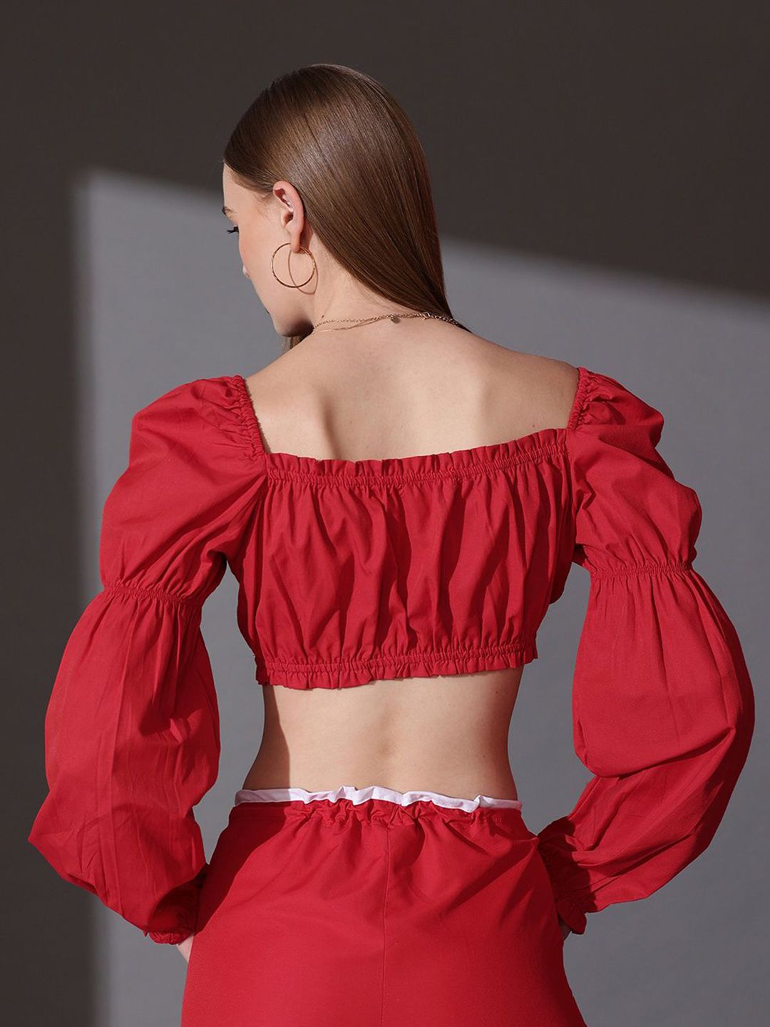 STREET 9 Sweetheart Neck Puff Sleeves Cotton Top