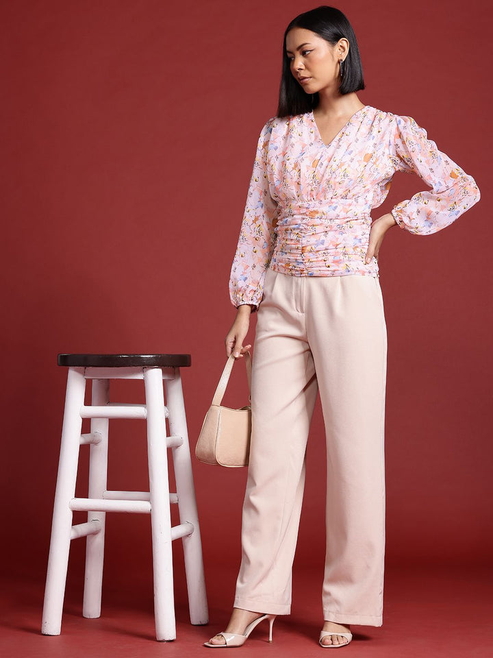 all about you Floral Print Ruched Puff Sleeve Top