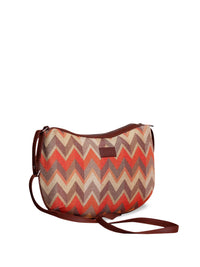 ZOUK Orange Geometric Half Moon Sling Bag with Cut Work