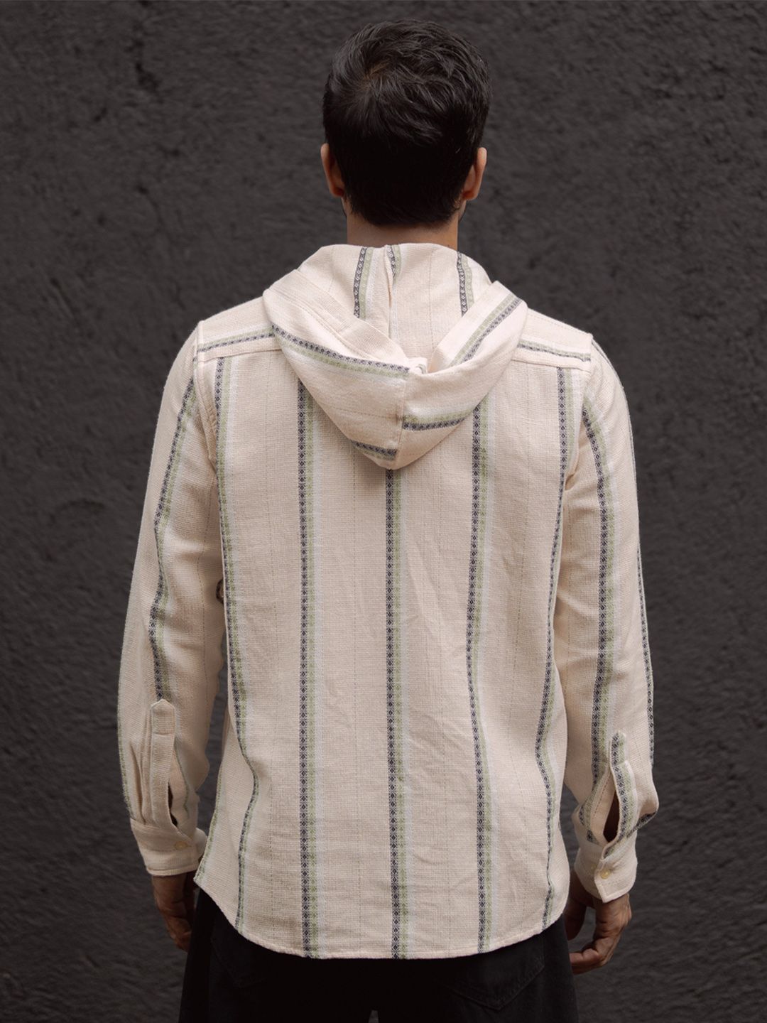 Powerlook Men Collarless Vertical Striped Pure Cotton Casual Shirt