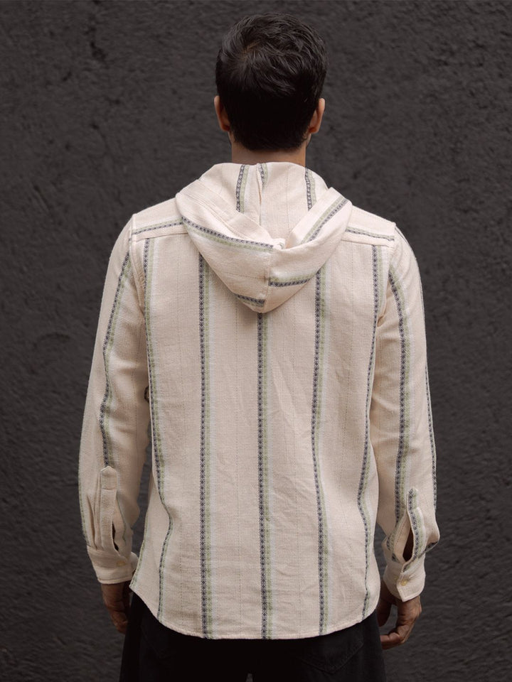 Powerlook Men Collarless Vertical Striped Pure Cotton Casual Shirt