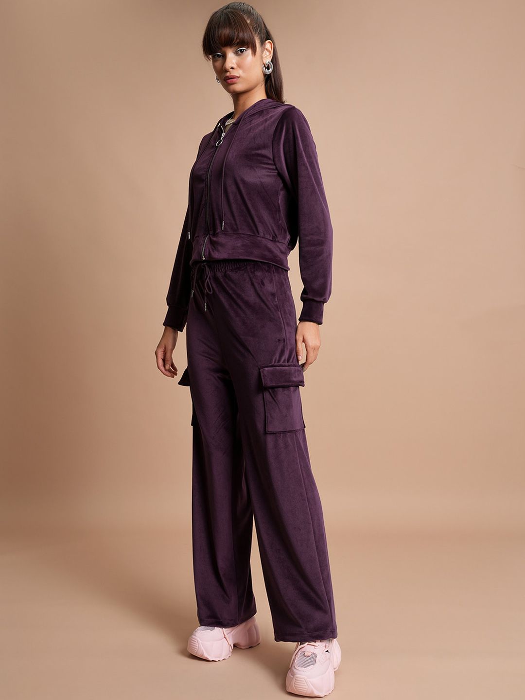 Tokyo Talkies Crop Hooded Sweatshirt with Wide Leg Cargo Pants