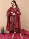 KALINI Ethnic Motifs Printed V-Neck Anarkali Kurta With Trousers And Dupatta