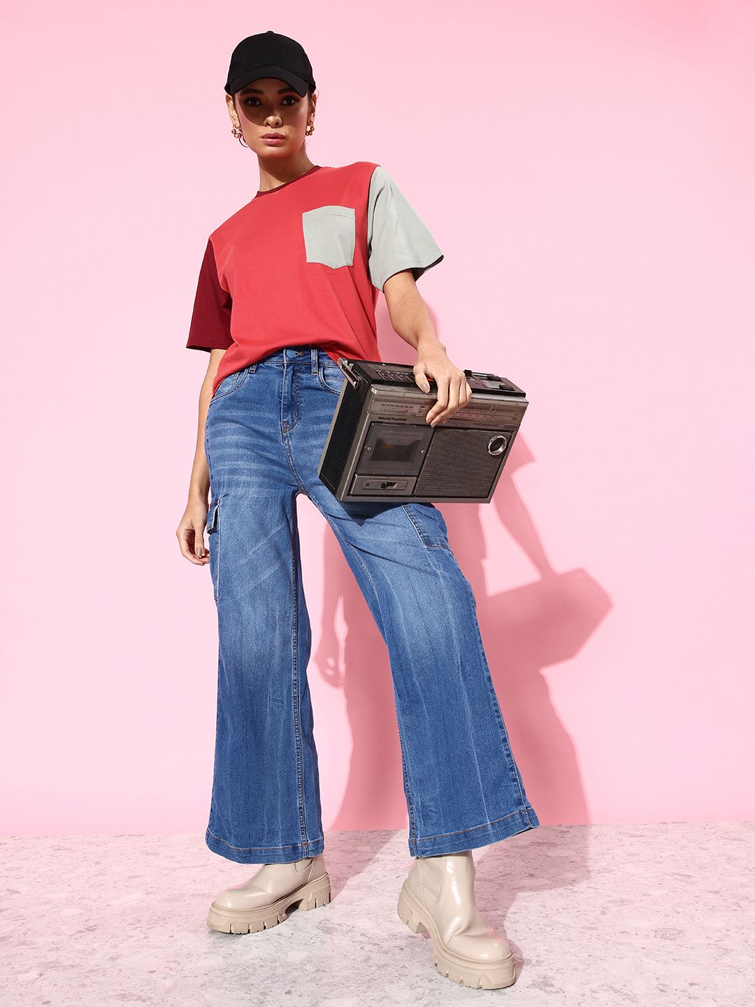 DILLINGER Women Colourblocked Pure Cotton Pockets T-shirt