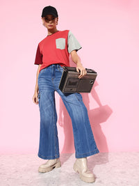 DILLINGER Women Colourblocked Pure Cotton Pockets T-shirt