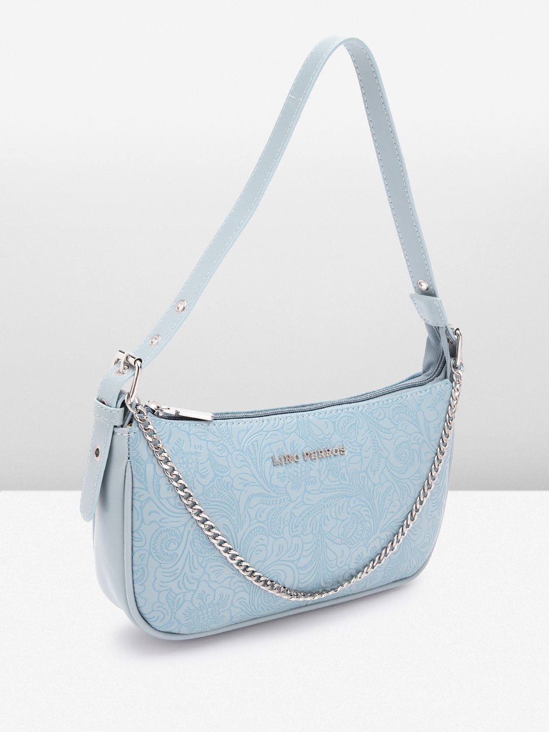 Lino Perros Floral Textured Structured Baguette Bag