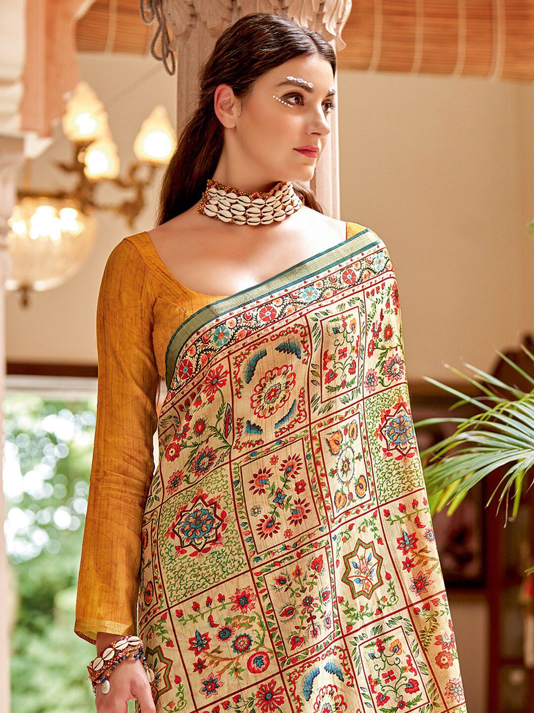 Saree mall Beige & Gold-Toned Ethnic Motifs Printed Zari Pure Silk Sarees