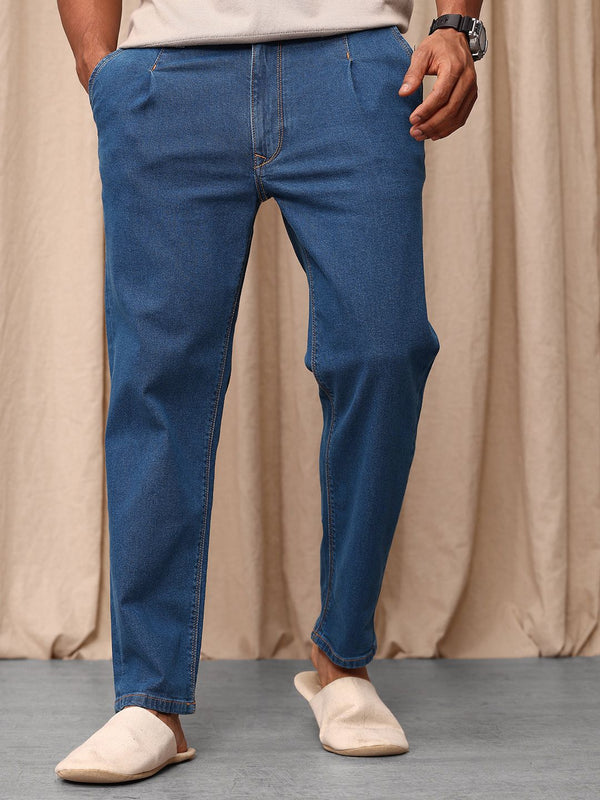 Mr Bowerbird Men Tapered Fit Mid-Rise Light Fade Pleated Stretchable Jeans