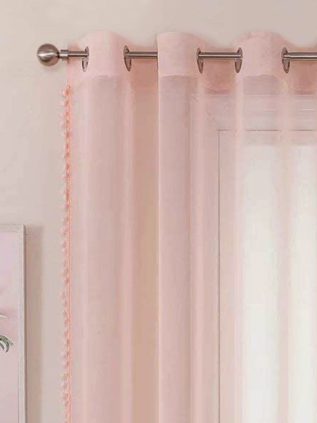 URBAN SPACE Pink 2-Piece Linen Sheer Window Curtains