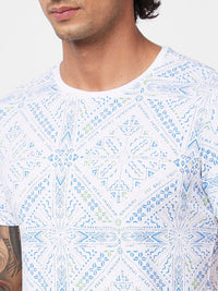 SPYKAR Geometric Printed Slim Fit Cotton T-Shirt