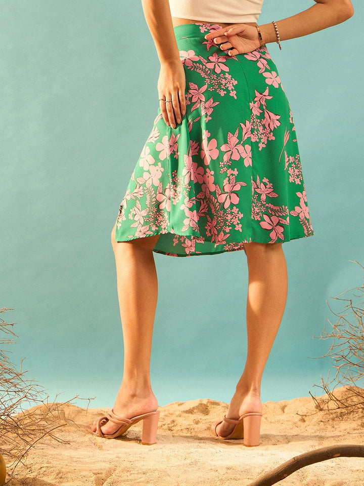 Berrylush Floral Printed Side Slit Pencil Skirt
