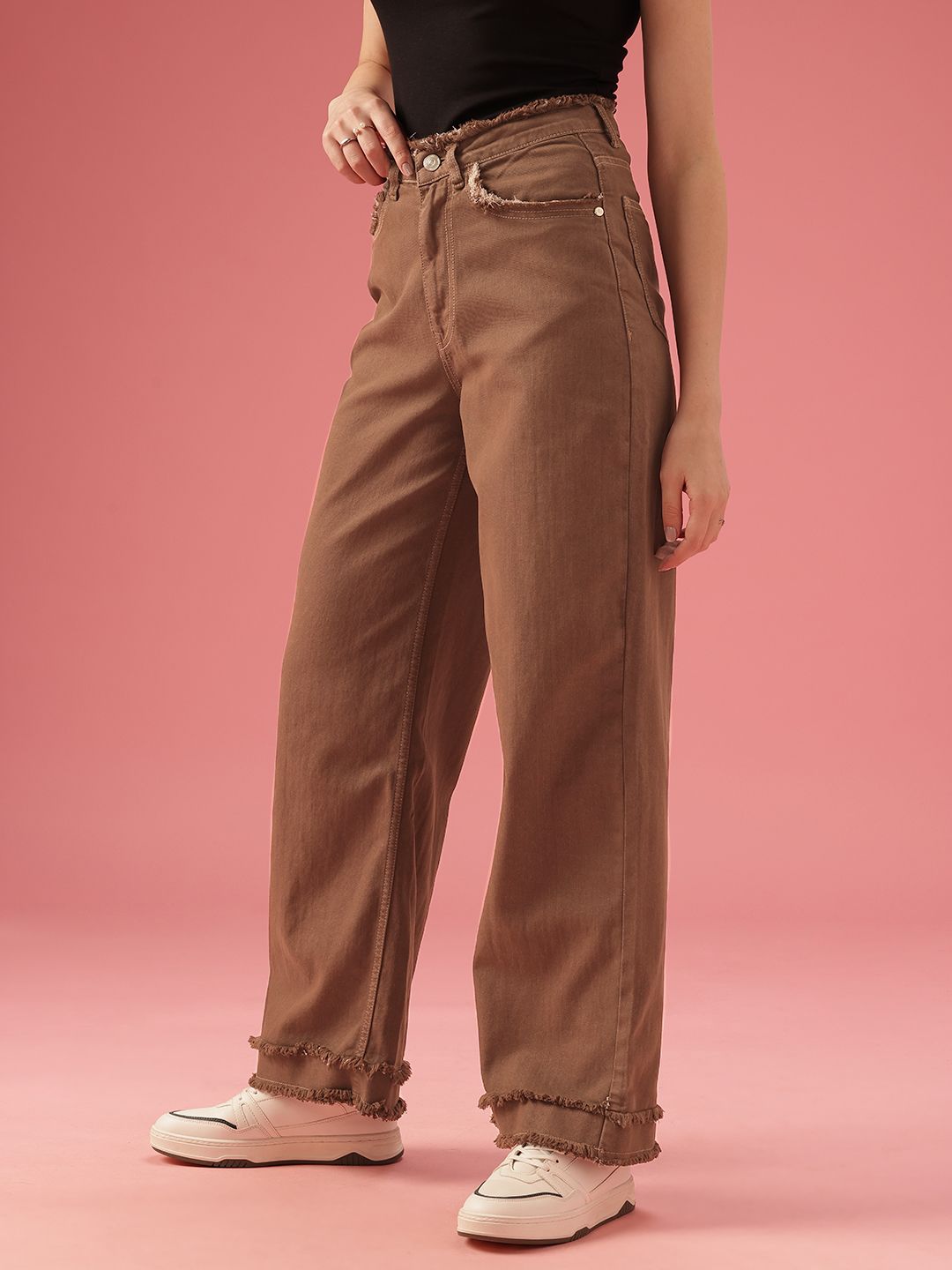 DressBerry Women Baggy Wide Leg High-Rise Light Fade Stretchable Jeans