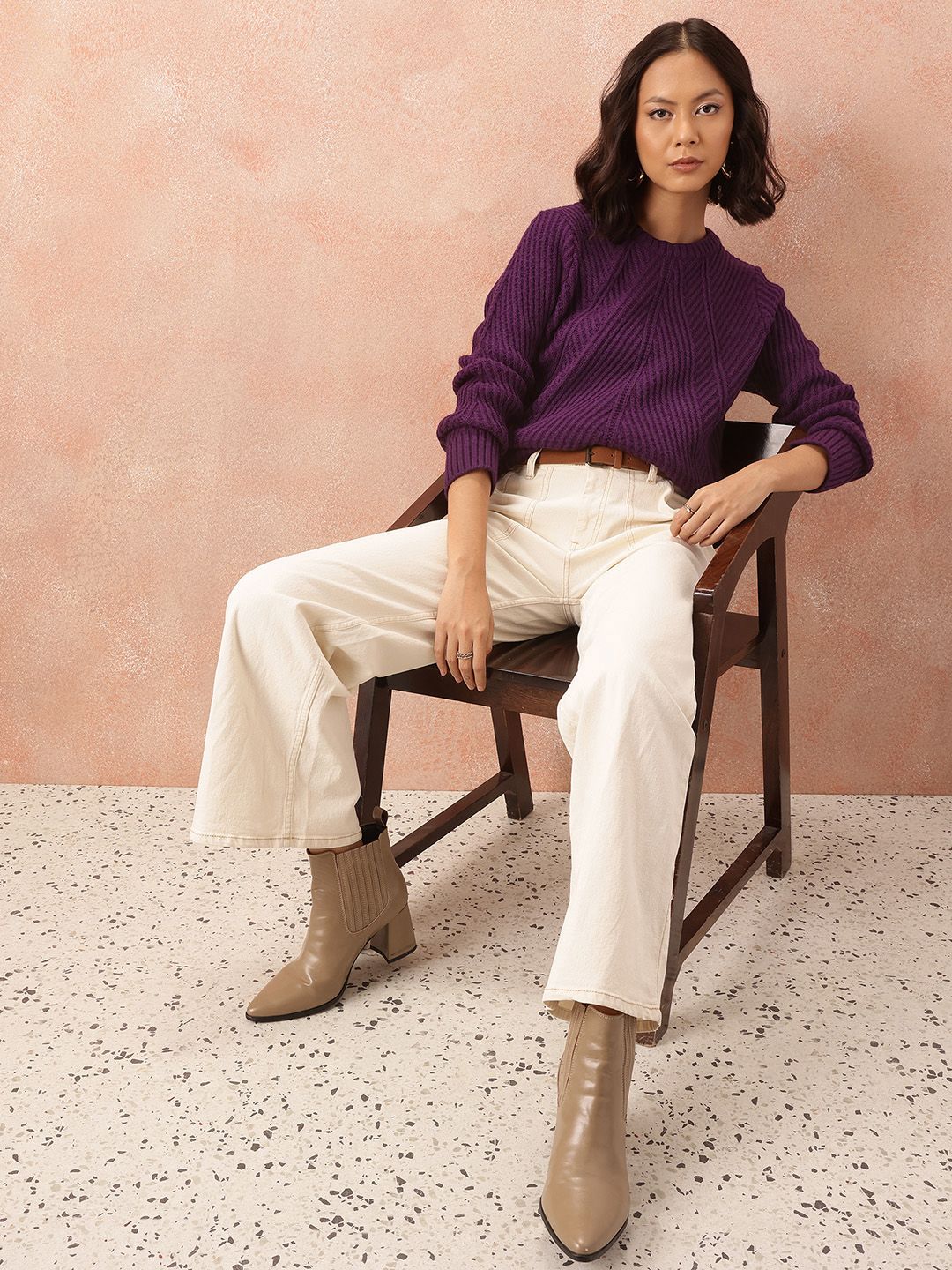 all about you Ribbed Acrylic Longline Pullover