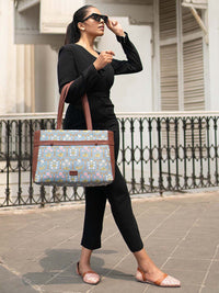 ZOUK Printed Structured Jute Laptop Shoulder Bag