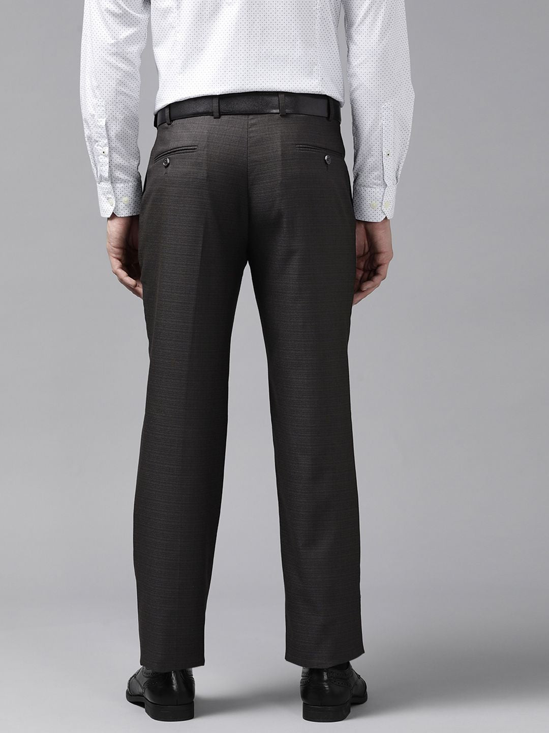 Park Avenue Men Charcoal Black Checked Smart Fit Formal Trousers
