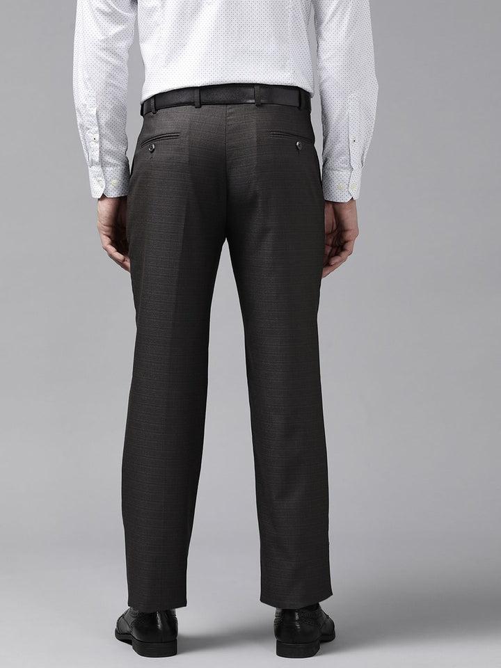 Park Avenue Men Charcoal Black Checked Smart Fit Formal Trousers