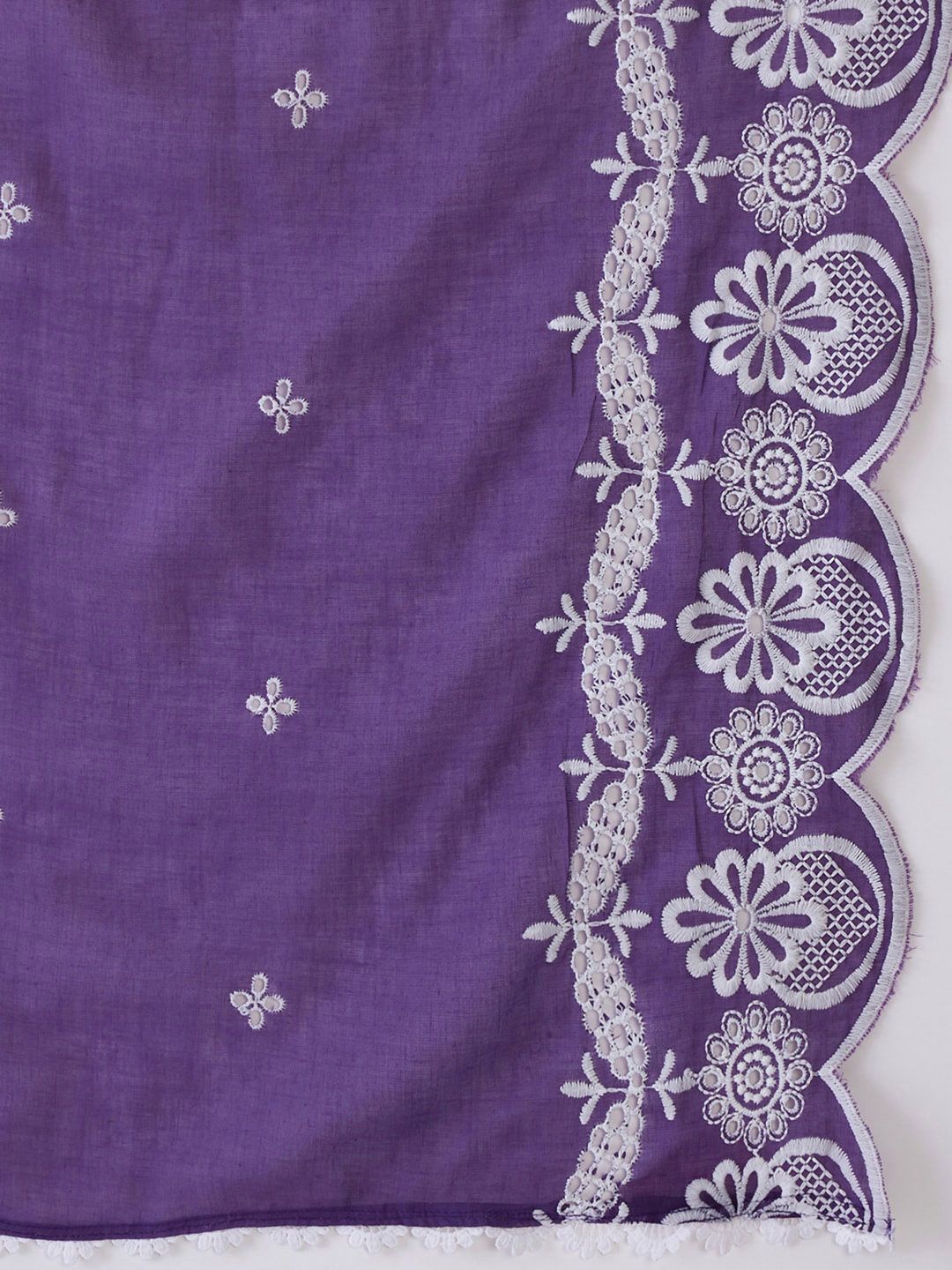Indo Era Ethnic Motifs Embroidered V-Neck Pure Cotton Kurta with Trousers & Dupatta
