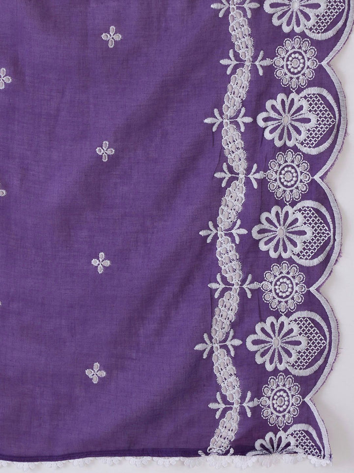 Indo Era Ethnic Motifs Embroidered V-Neck Pure Cotton Kurta with Trousers & Dupatta