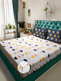 Myntra Elegant Homes White Geometric 300 TC Fitted King Fine Bedsheet with 2 Pillow Covers