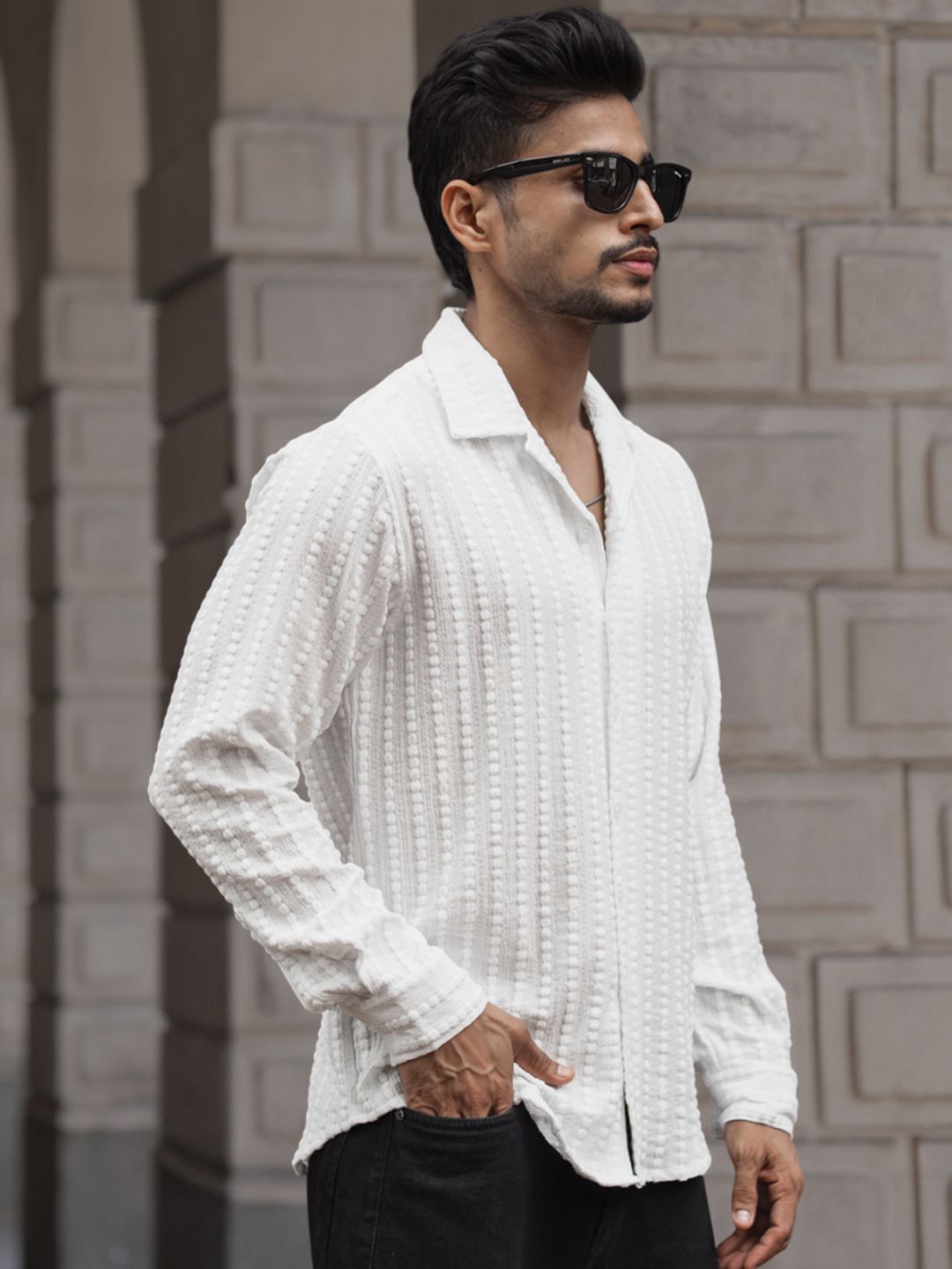 Powerlook Self Design Textured Opaque Casual Shirt