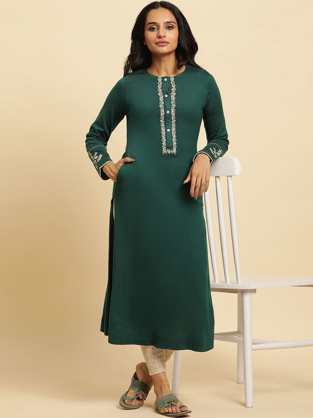 W Floral Embroidered Regular Kurta With Trousers