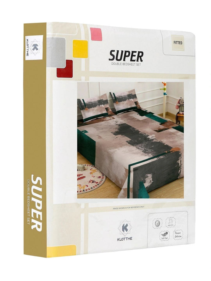 Moda Rapido X KLOTTHE Brown & Grey Geometric 400 TC King Bedsheet with 2 Pillow Covers