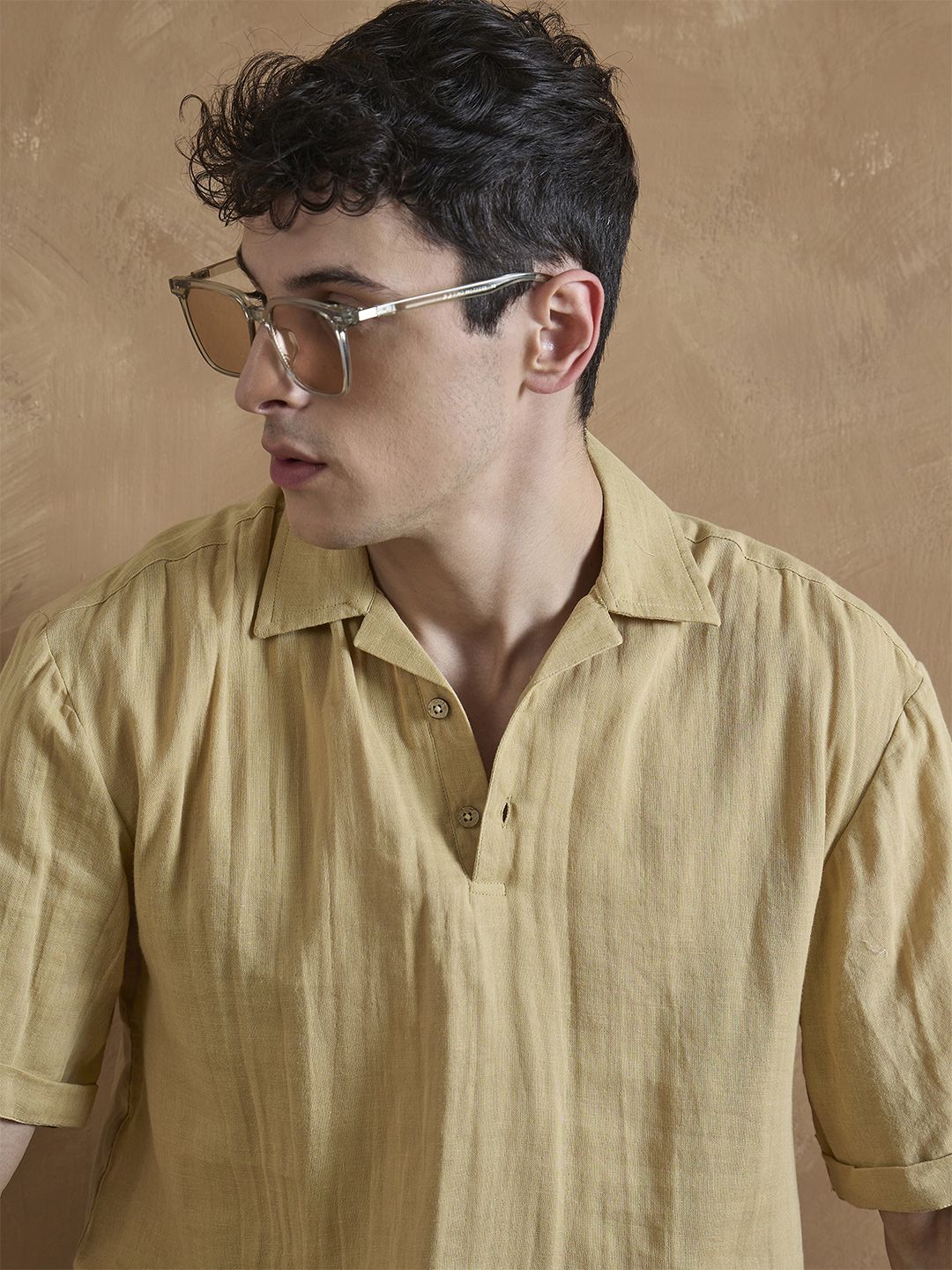 DENNISON Men Oversized Fit Solid Cuban Collar Casual Shirt