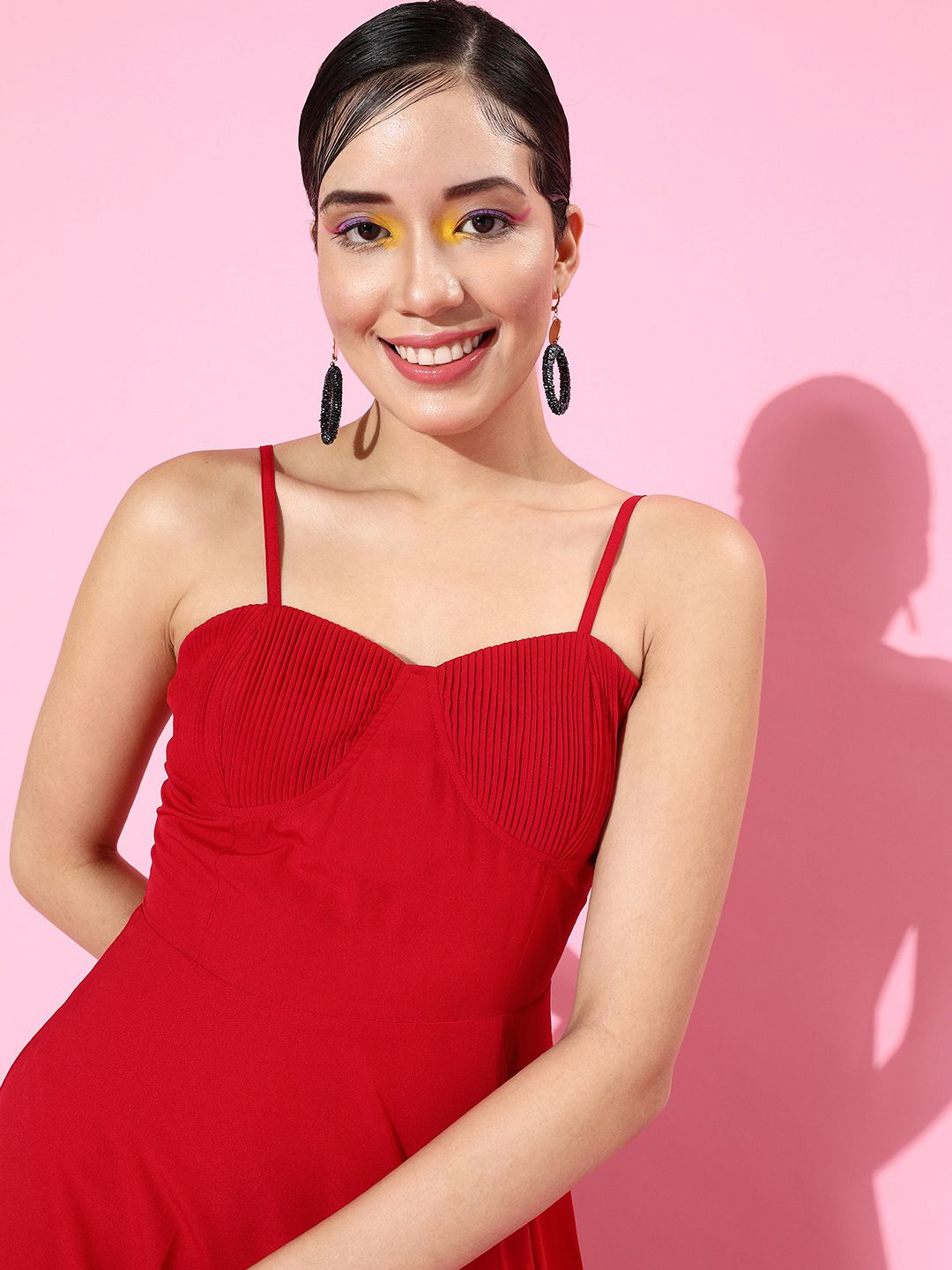 Berrylush Women Beautiful Red Solid Sweetheart Neck Dress
