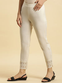 W Women Straight Fit Mid-Rise Plain Cropped Cigarette Trousers