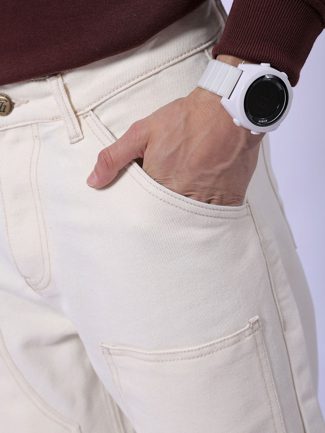 The Indian Garage Co Men White Relaxed Fit Clean Look Jeans