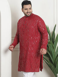 SOJANYA PLUS PLus Size Ethnic Motifs Embroidered Band Collar Long Sleeves Straight Kurta