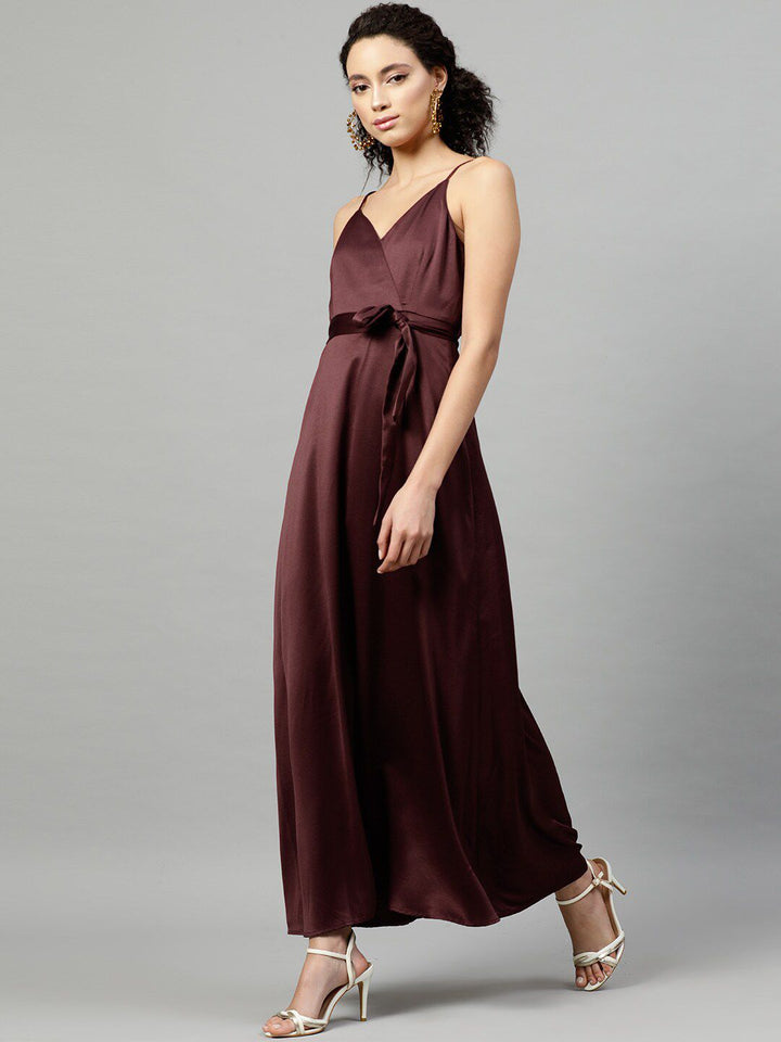 STREET 9 Women Burgundy Solid Maxi Dress