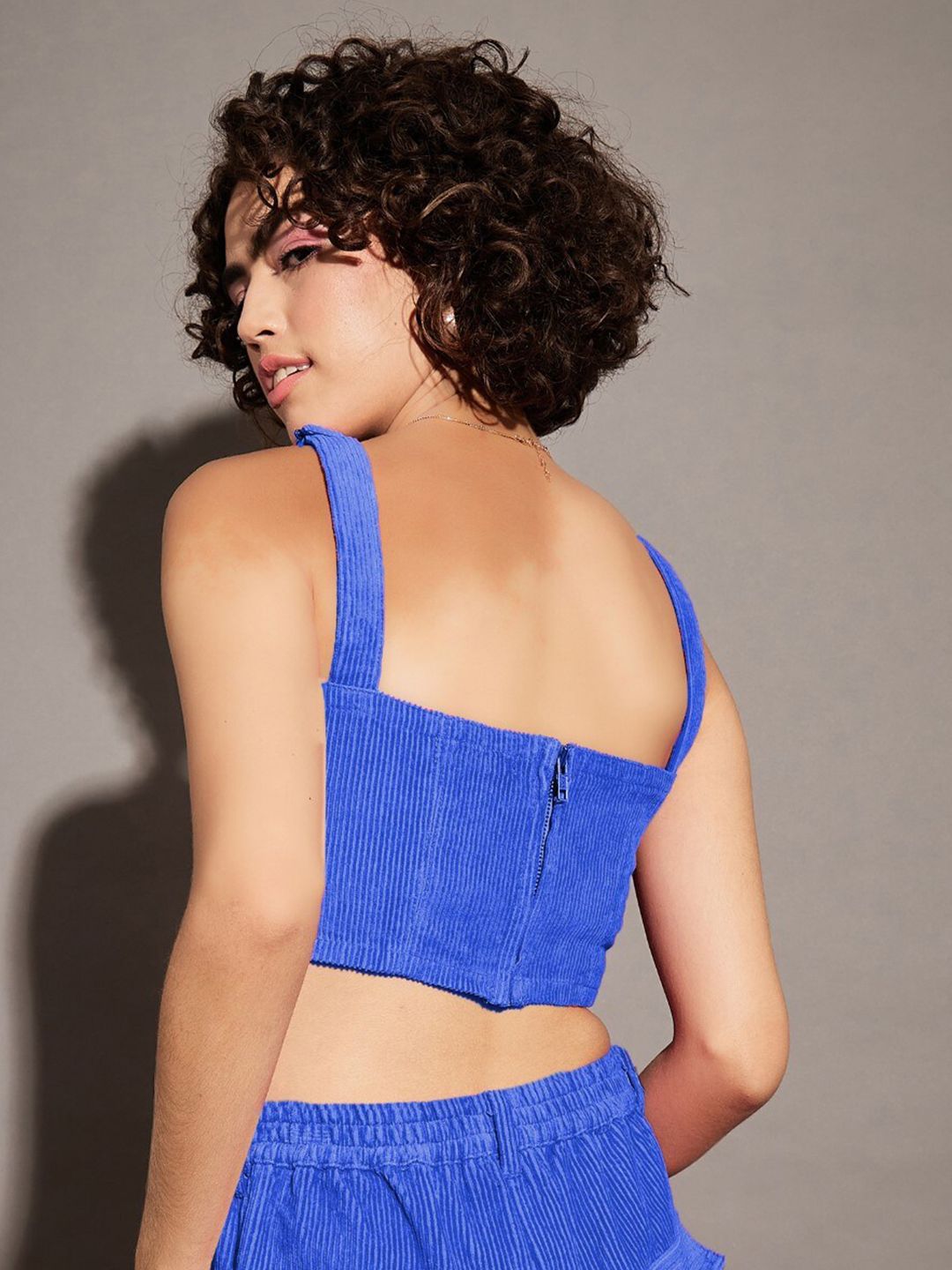 SASSAFRAS Ribbed Shoulder Straps Corduroy Cotton Crop Top