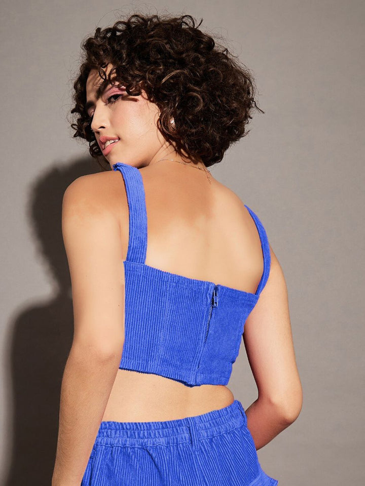 SASSAFRAS Ribbed Shoulder Straps Corduroy Cotton Crop Top