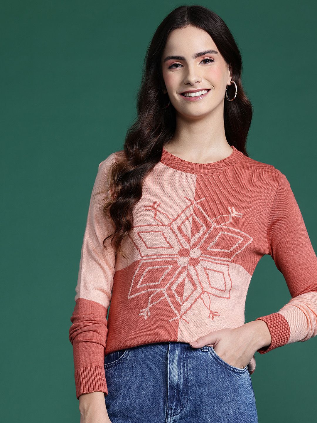 DressBerry Acrylic Self-Design Colourblocked Pullover