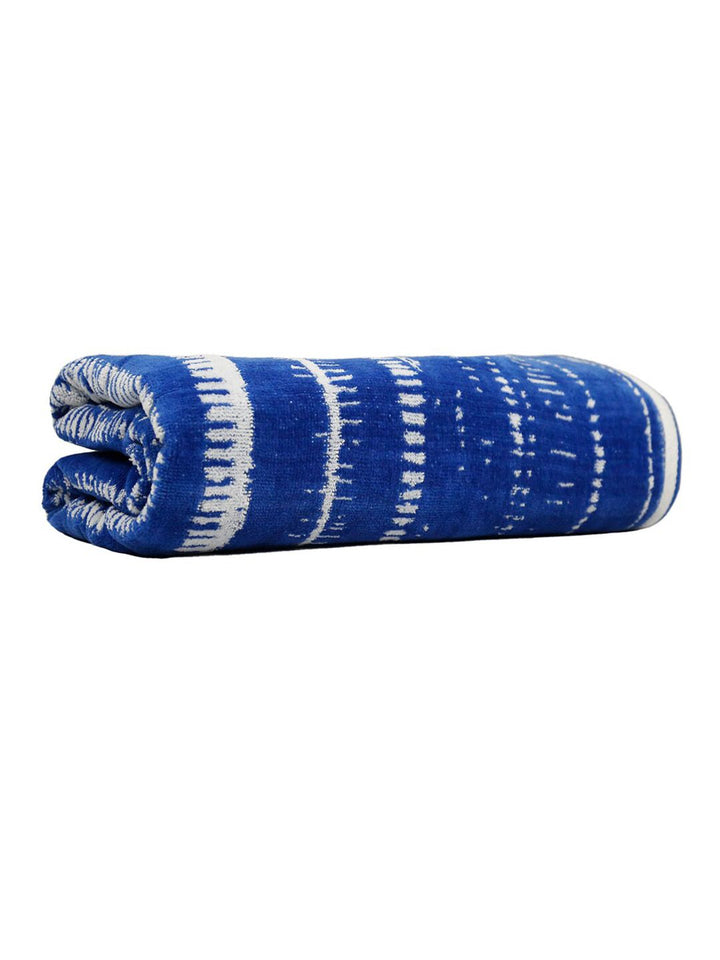 MYTRIDENT Blue & White Striped Printed Cotton 500 GSM Bath Towel