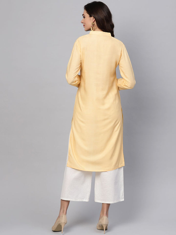 SOJANYA Perempuan Kuning Solid Kurta Lurus