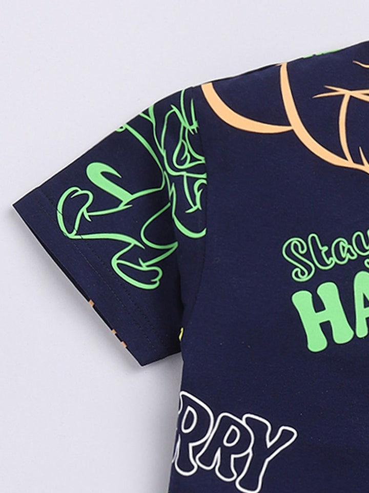 Happy Faces Boys Tom & Jerry Print Drop-Shoulder Sleeves Pure Cotton T-shirt