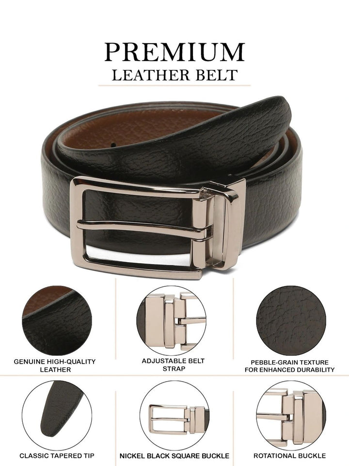 Teakwood Leathers Men Textured Leather Reversible Formal Belt