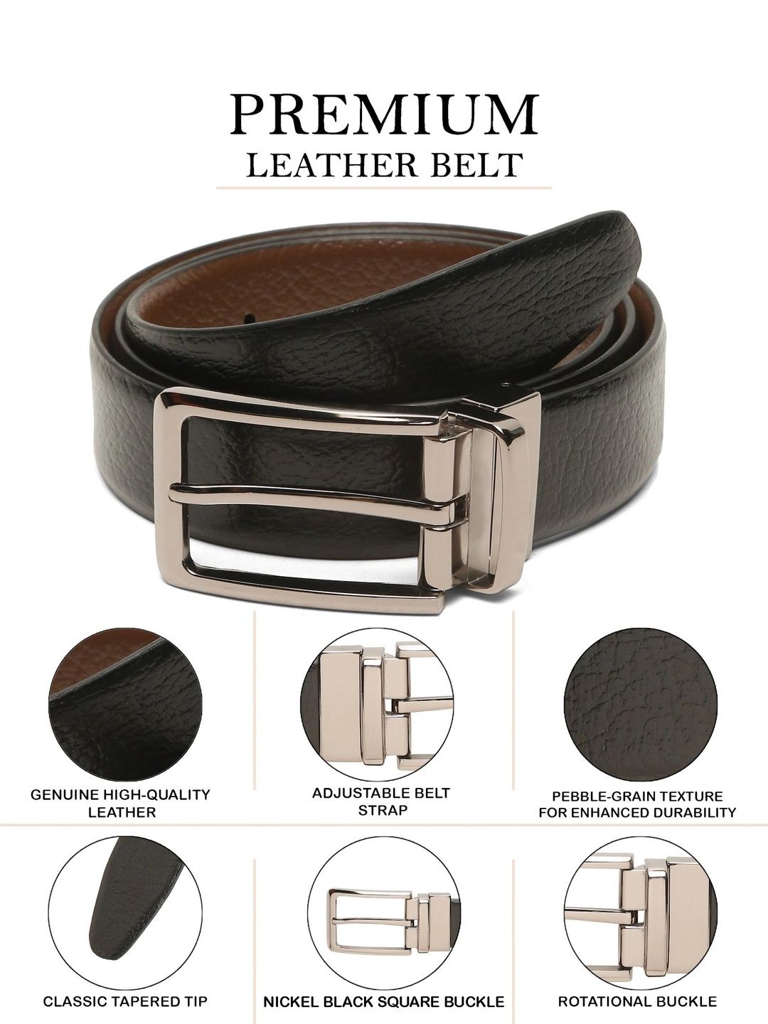 Teakwood Leathers Men Textured Leather Reversible Formal Belt