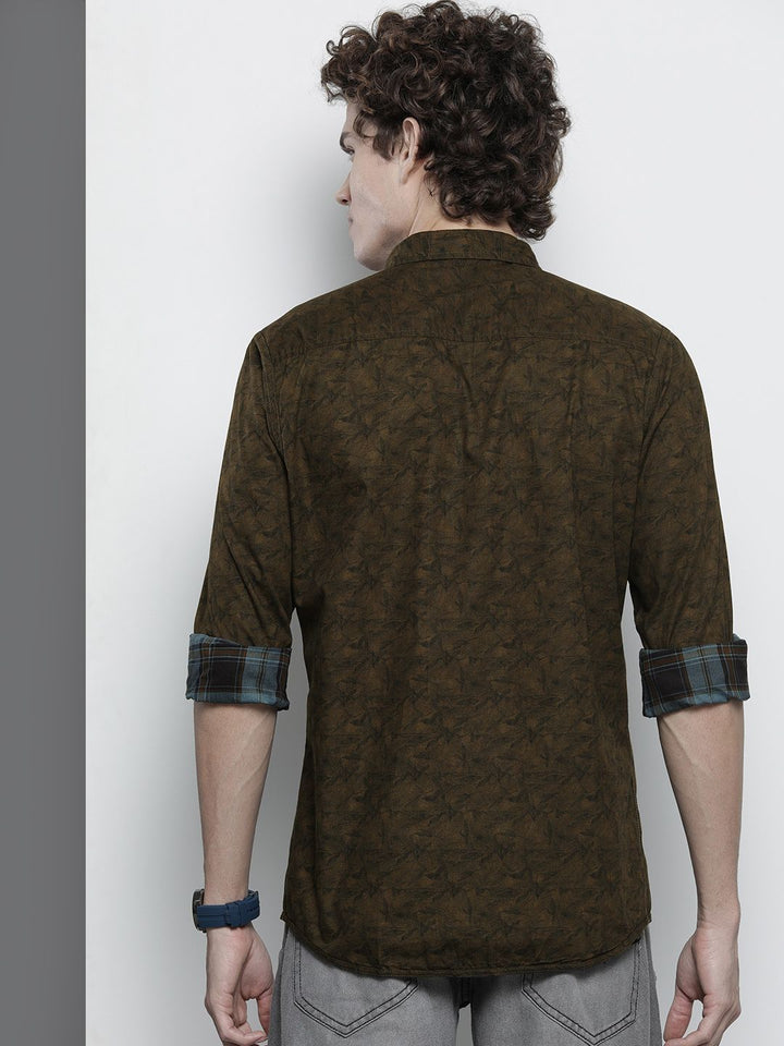 The Indian Garage Co Men Blue & Coffee Brown Comfort Reversible Checked FloralCotton Shirt