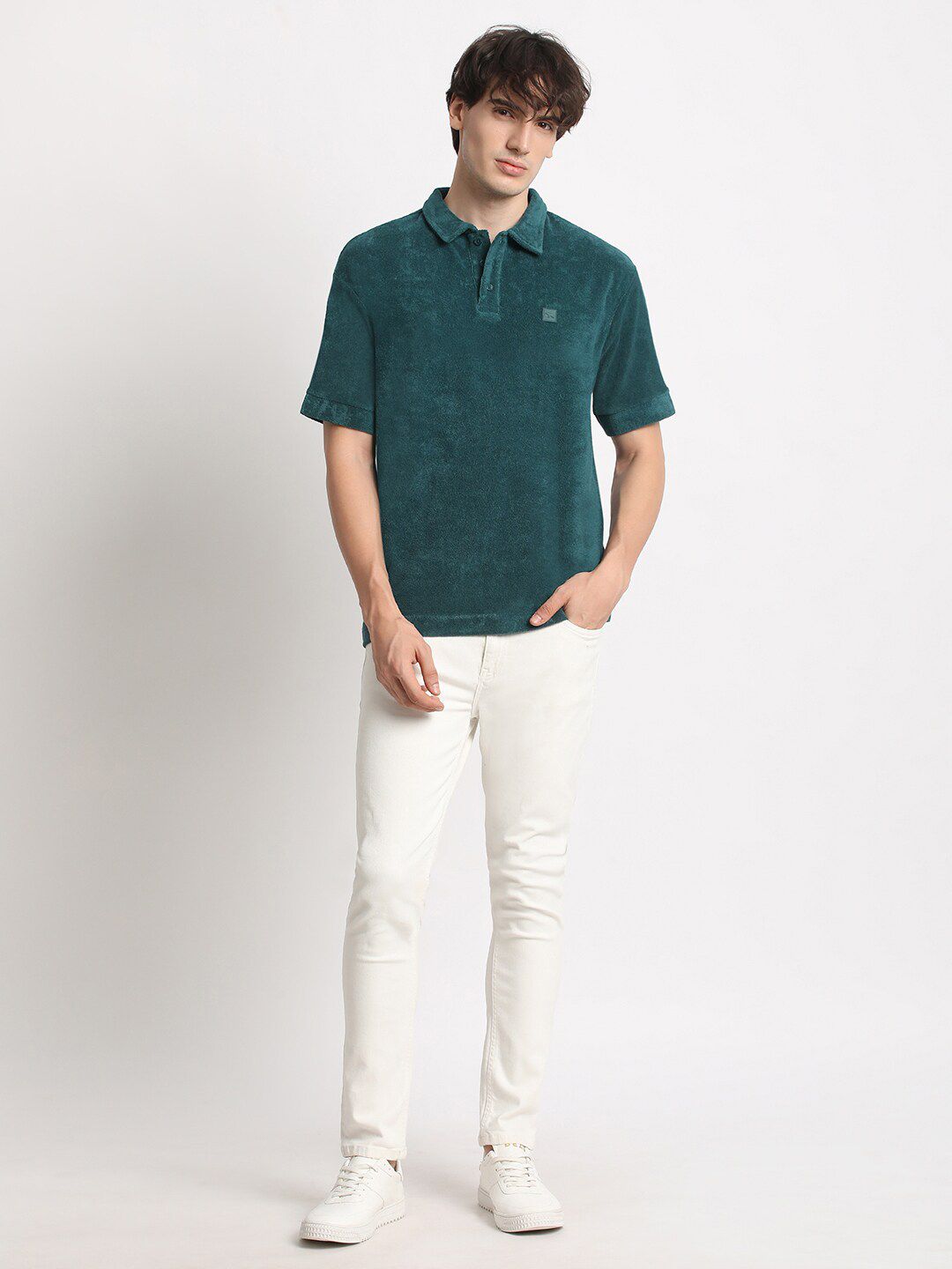 THE BEAR HOUSE Men Solid Polo Collar Relaxed Fit T-shirt